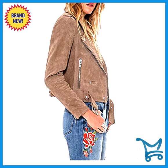 Women's Suede Jacket with Asymmetrical Design and Zip Cuffs - Picture 3 of 5